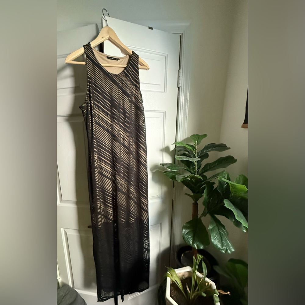 Black Sheer Y2K Striped Sleeveless Dress Sz L Fairy Grunge Whimsigoth Wedding